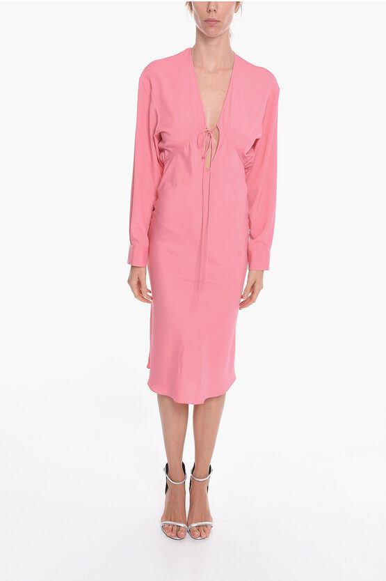 Super Blond Viscose-crepe Grebseh Long Dress With Cut-out Detail In Pink