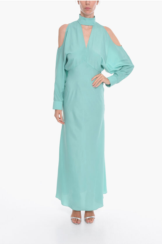 Super Blond Viscose-crepe Long Dress With Cut-out Details In Blue