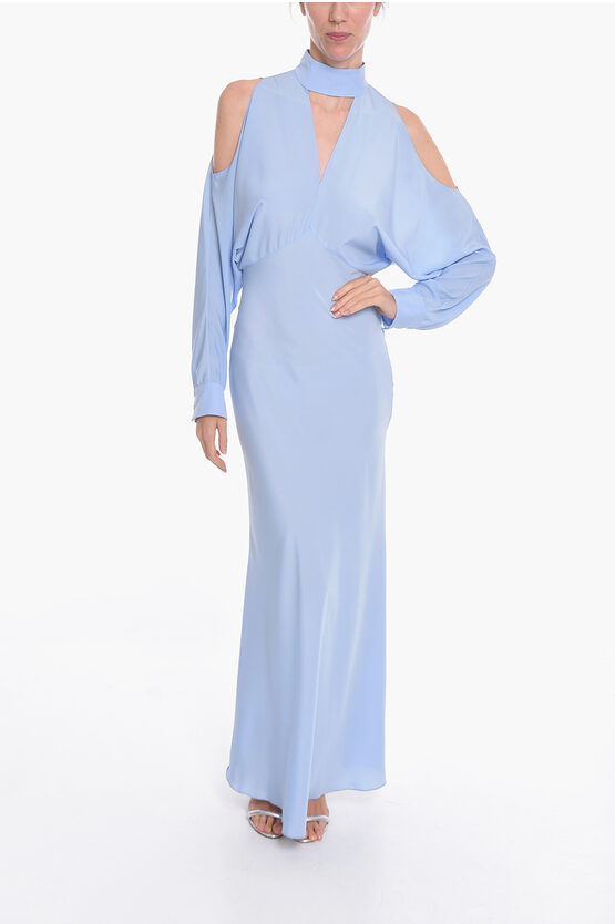 Super Blond Viscose-crepe Long Dress With Cut-out Details In Blue