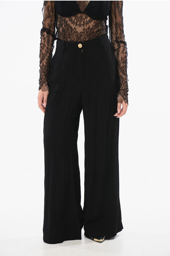 Balmain Viscose Crepe Wide Leg Pants In Black