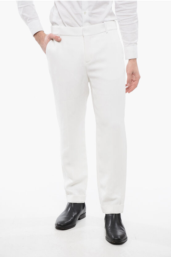 Balmain Viscose Cropped Fit Trousers With Cuffs