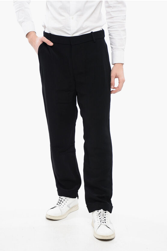 Balmain Viscose Cropped Fit Trousers With Cuffs In Black