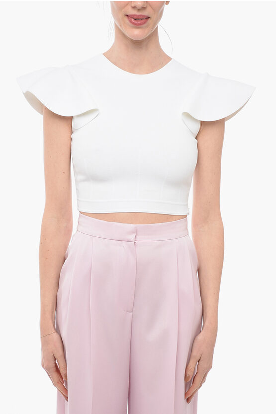 Alexander Mcqueen Viscose Cropped Top With Flap Sleeves In White