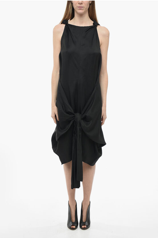 Bottega Veneta Viscose Draped Dress With Self-tie Detail In Black