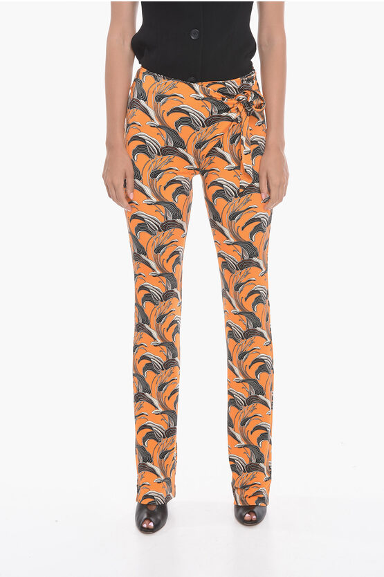 Paco Rabanne Viscose Flared Trousers With Self-tie Detail In Multi