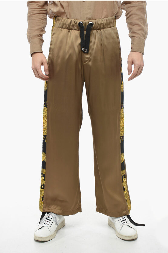 Versace Viscose Joggers With Barocco Print In Brown
