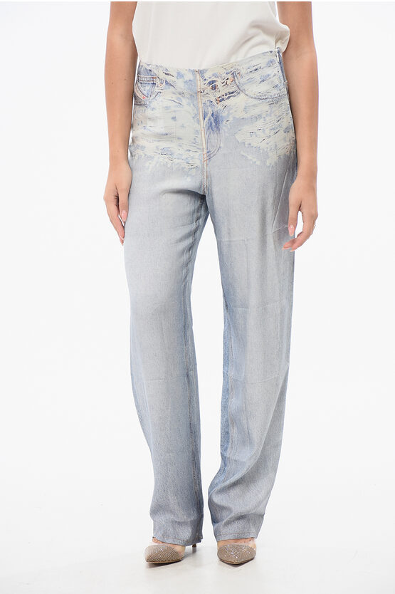 Diesel Vintage-inspired Stretch Denim Print Pants For Women In Blue