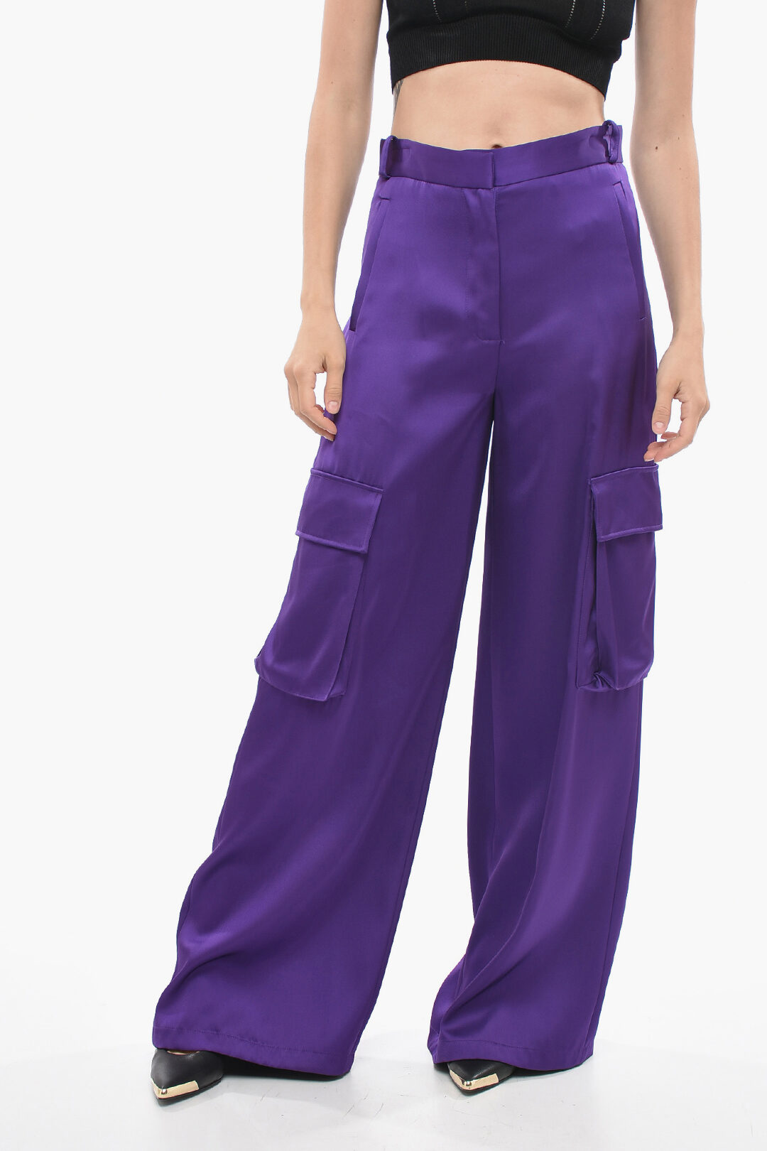 VERSACE★PURPLE SILK-VISCOSE BLEND CARGO TROUSERS Versace Viscose Palazzo Fit Cargo Pants women - Glamood Outlet
