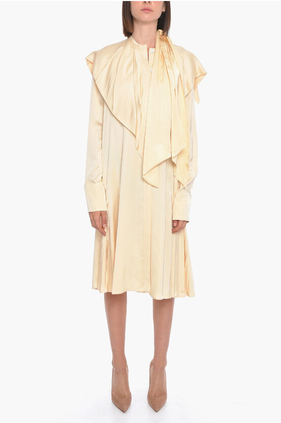Jil Sander Viscose Pleated Dress With Self-tie Detail In Gold