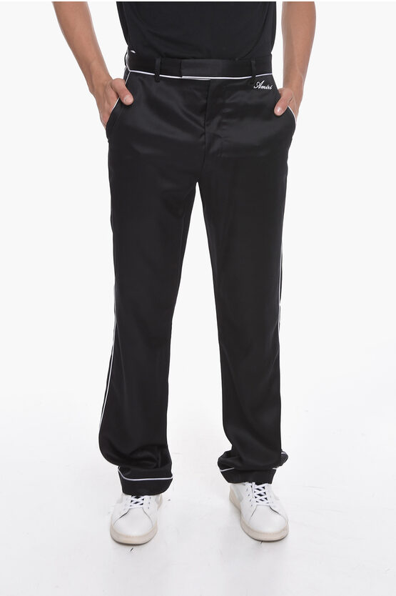 Amiri Viscose-satin Tailored Pyjama Trousers With Logo Embroidery In Black