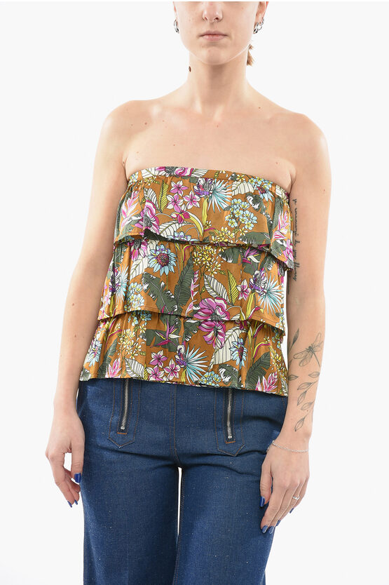 Altea Viscose Tosca Top With Floral Print In Brown