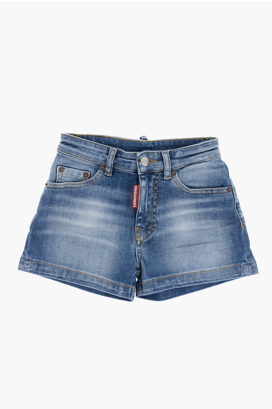 Dsquared2 Kids' Visible Stiching 5-pockets Shorts In Blue