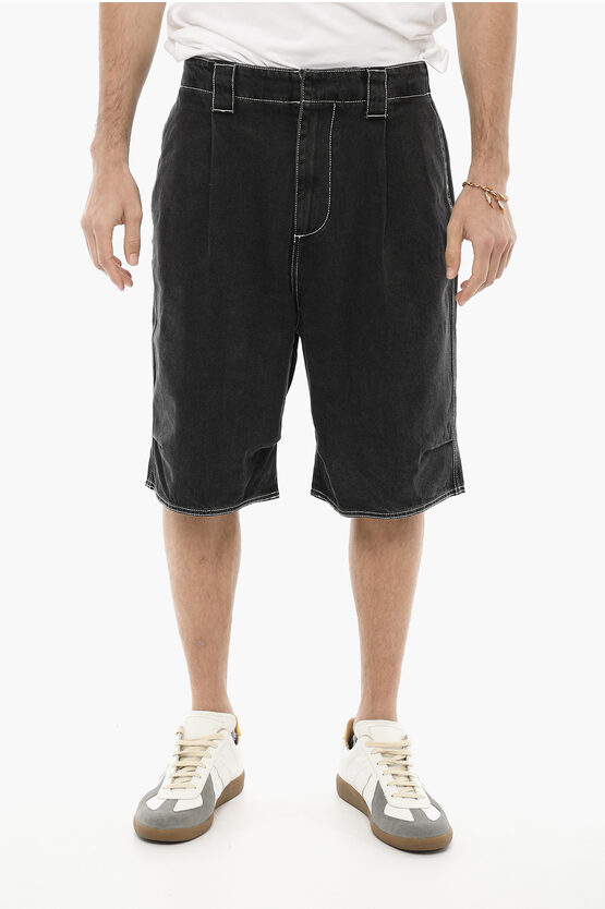 Sunnei Visible Stiching Twill Ric Shorts In Black