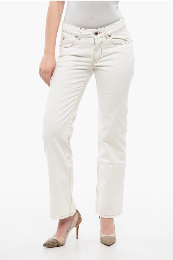 Off-white White Contrast-stitching Straight-leg Jeans