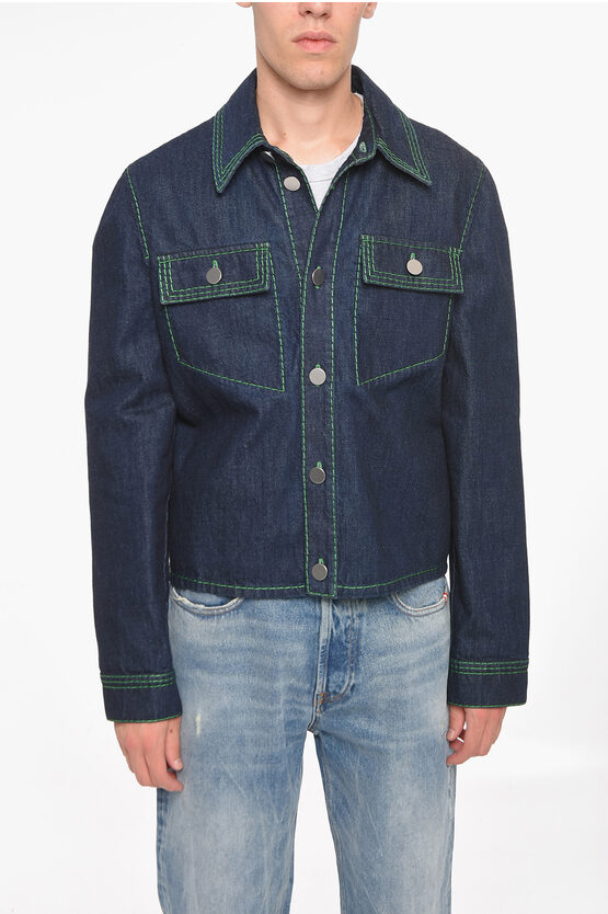 Bottega Veneta Visible Stitching Dark Wash Denim Jacket men