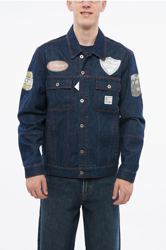 Paccbet Visible Stitching Double Breast Pockets Denim Jacket