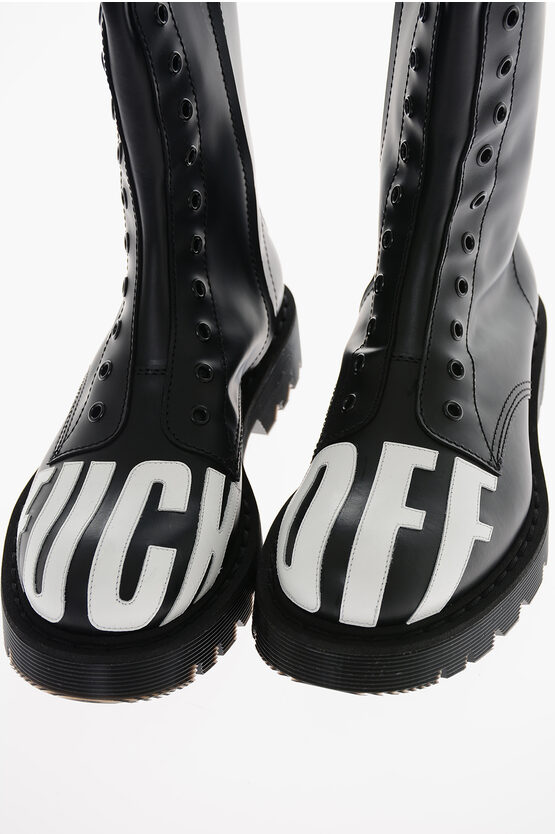 vetements FUCK OFFブーツ Vetements VTMNTS Laceless FUCK OFF Leather Combat Booties men