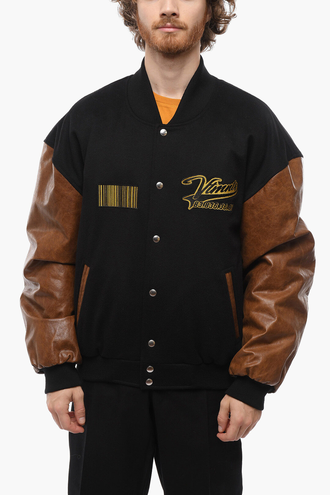 Leather sleeve sale bomber jacket