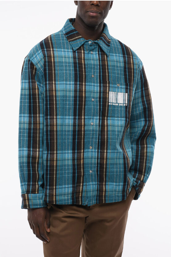 Vetements Vtmnts Padded Barcode Shirt With Check Pattern In Blue