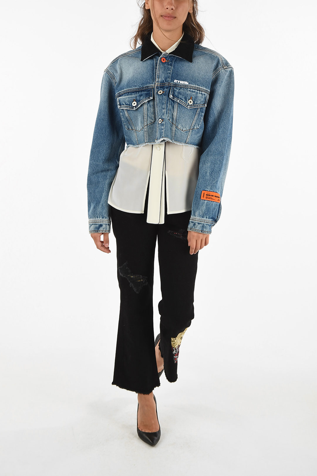 Heron Preston waist length denim jacket women - Glamood Outlet