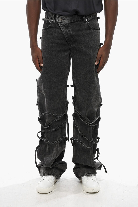 Alexander Mcqueen Washed-effect Jeans With Applied Side Loops And Tie-up Laces In Black