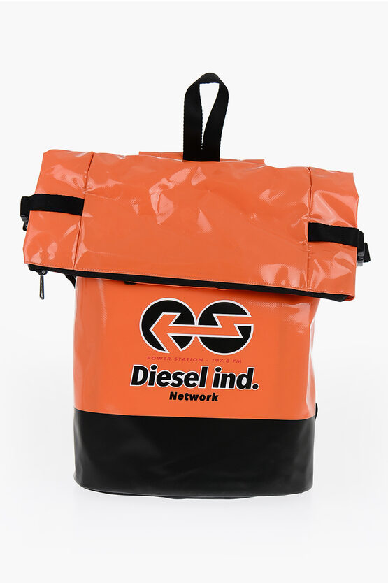 Diesel Waterproof Coated Canvas Trap/d Roll-top Backpack In Orange