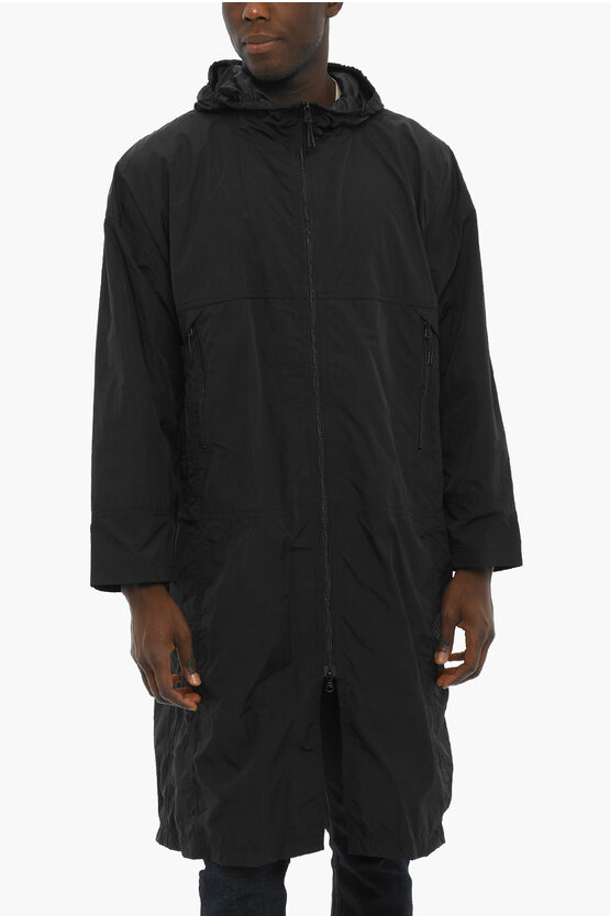 Woolrich Waterproof Cyclone Maxi Jacket With Hood In Black