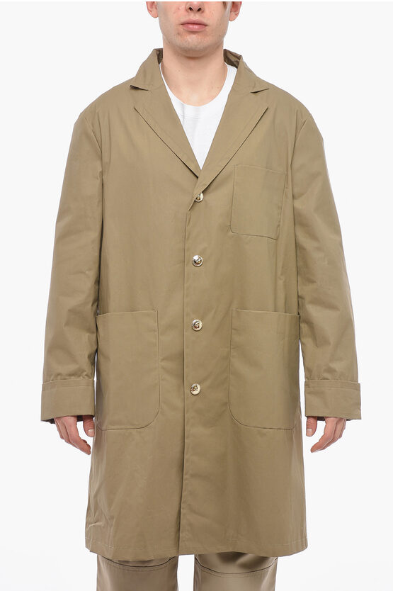 4sdesigns Waxed Cotton Trench With Wide Lapel In Brown