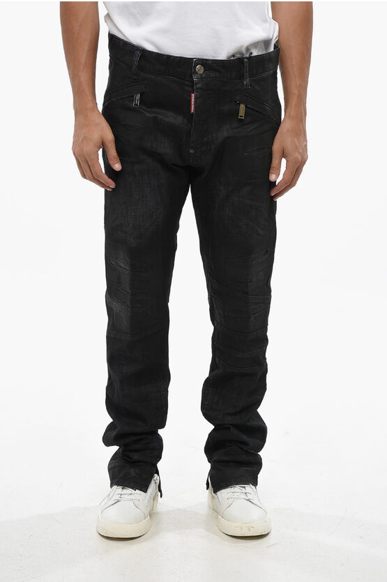 Dsquared2 Waxed Denim Honda Cool Guy Jeans With Ankle Slit 18cm In Black