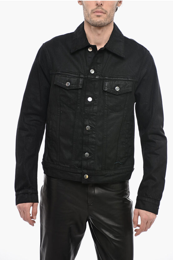 Amiri Waxed Denim Jacket With Silver-tone Buttons In Black