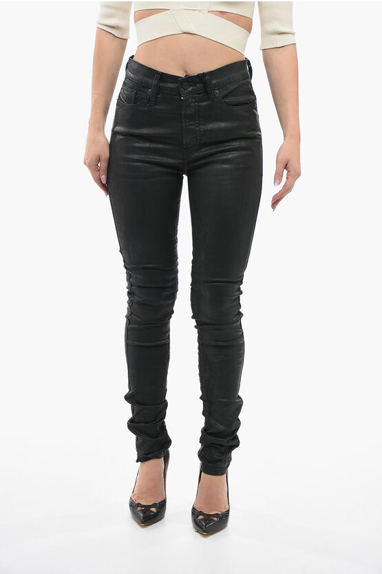 Diesel Waxed Denim Skinny Fit D-reeft Jogg Jeans 13cm L.32 In Black