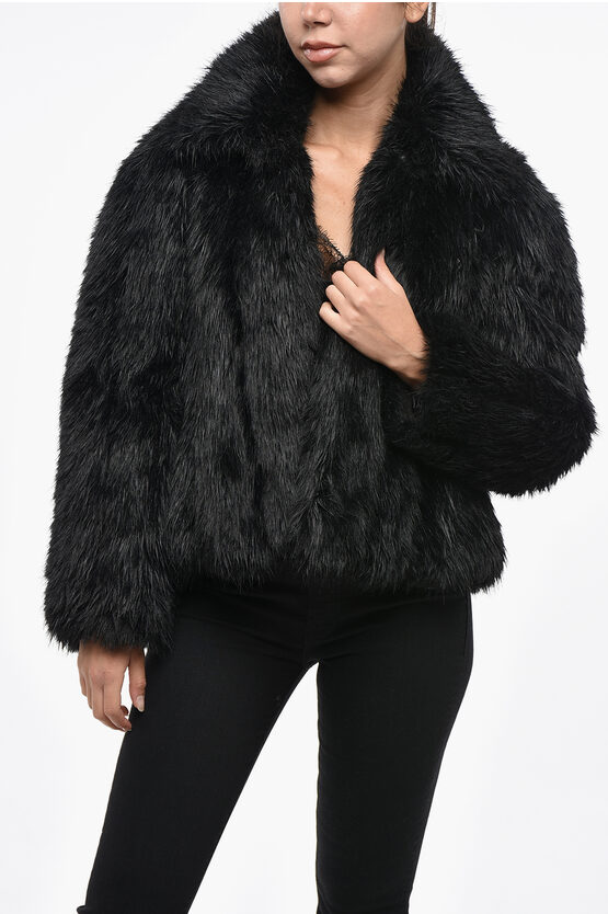 Balenciaga Wet-effect Eco-fur Coat In Black