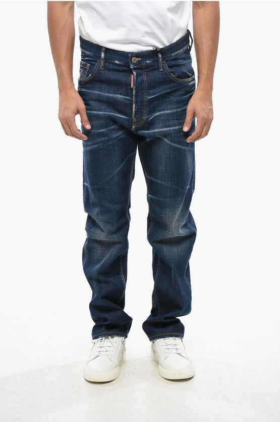 Dsquared2 Whiskering Effect Stretch Denim 642 Jeans 20cm In Blue