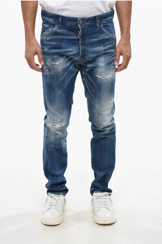 Dsquared2 Whiskering Effect Stretch Denim Cool Guy Jeans 16cm In Blue
