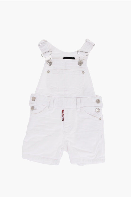 Dsquared2 White Bull Denim Jumpsuit With Silver Buttons