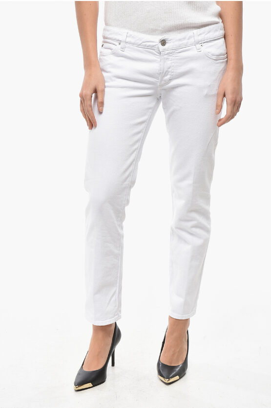 Dsquared2 White Bull Stretch Denim Cropped Fit Jennifer Jeans 15cm In White