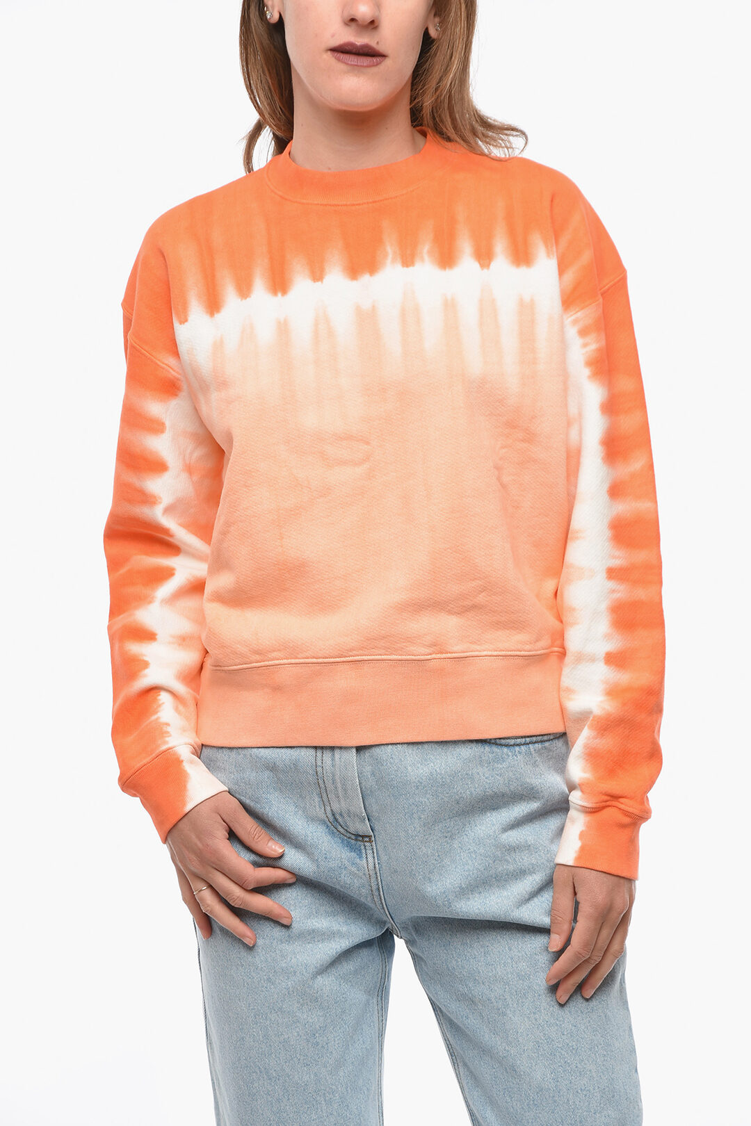 WHITE LABEL Crew-neck Sweatshirt with Tie-dye Effect and Embossed Logo