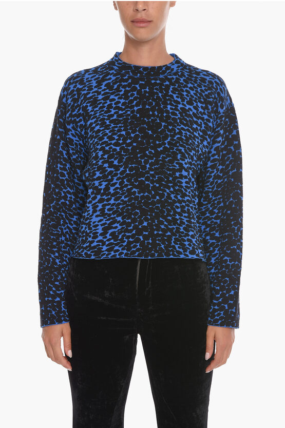 Proenza Schouler White Label Crewneck Sweter With Jacquard Leopard Motif In Blue
