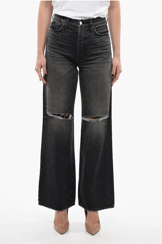 Shop Amiri Wide Fit High Rise Jeans With Distressed Details 27cm