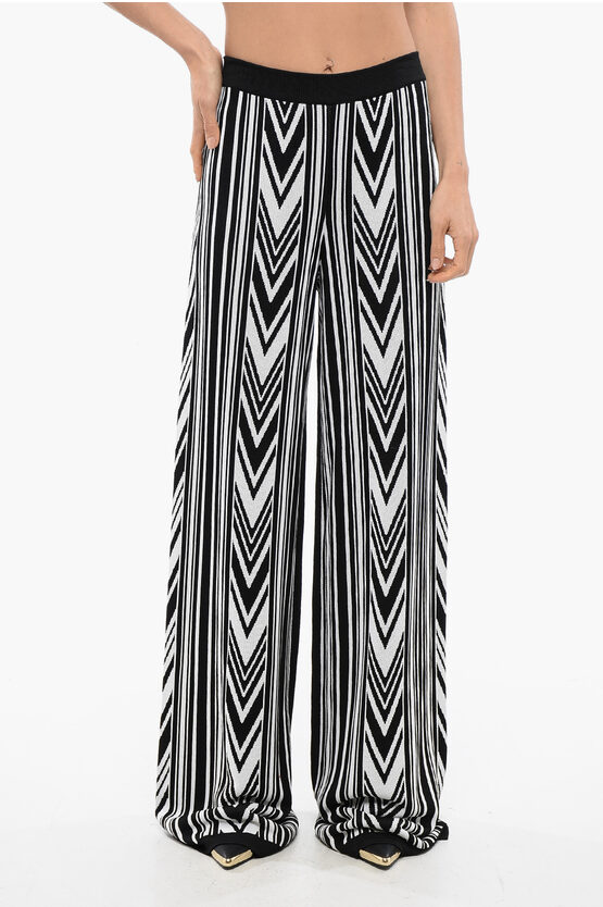 Balmain Wide-fit Pants With Geometric Pattern In Blue