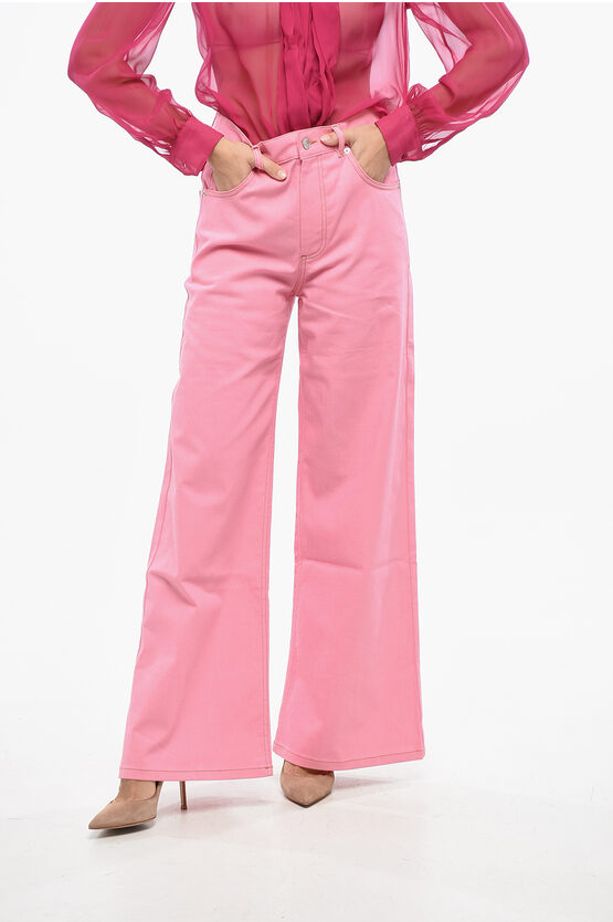 Marni Wide Leg 5 Pockets Pants With Logo-button In Pink