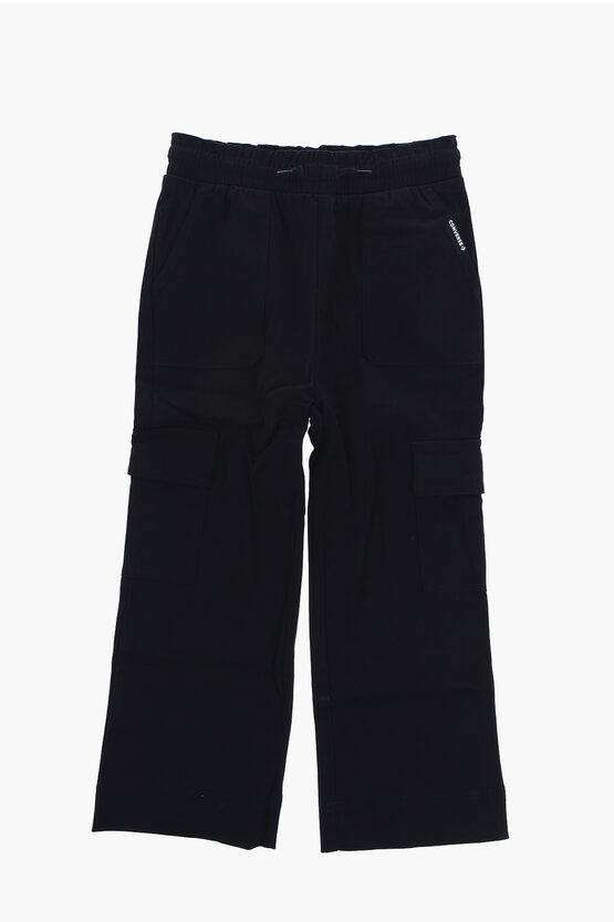 Converse Wide Leg Cargo Pants With Elastic Waistband In Black