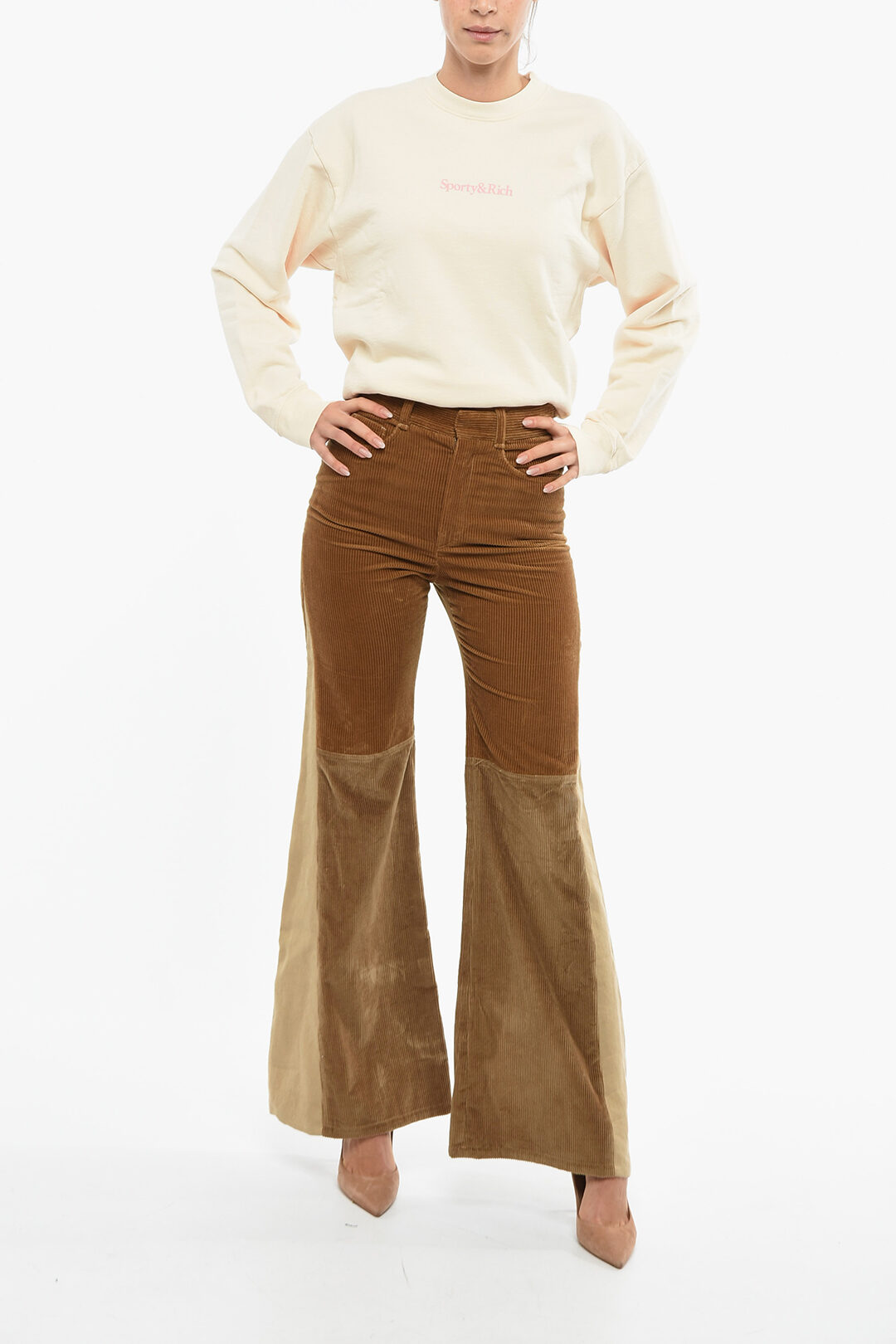 Chloe Wide Leg Corduroy Pants with Linen Detail women - Glamood Outlet