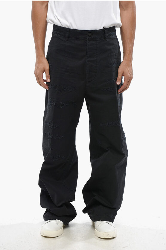 Dsquared2 Wide Leg Cotton Twill Pants In Black