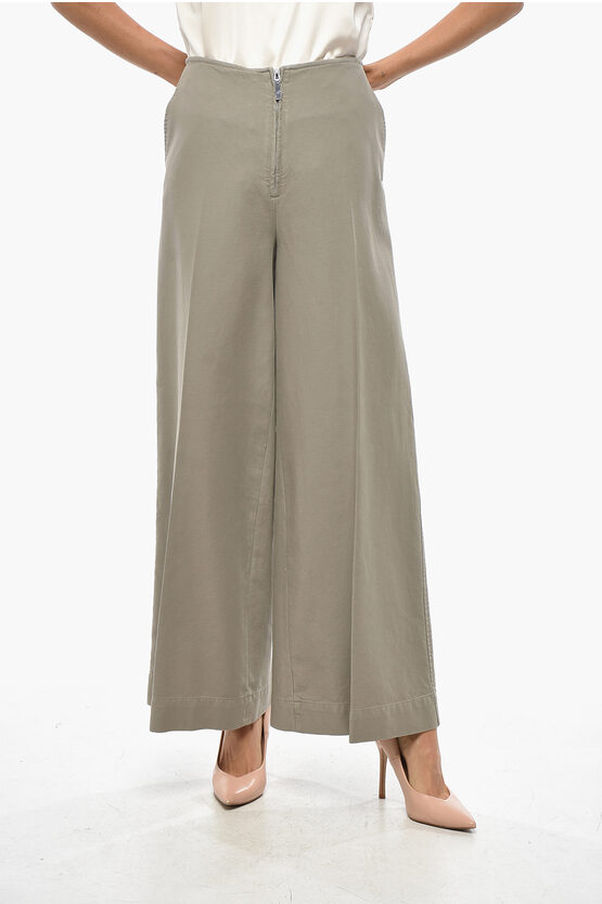Totême Wide Leg Cropped Fit Pants With Front Zip In Green