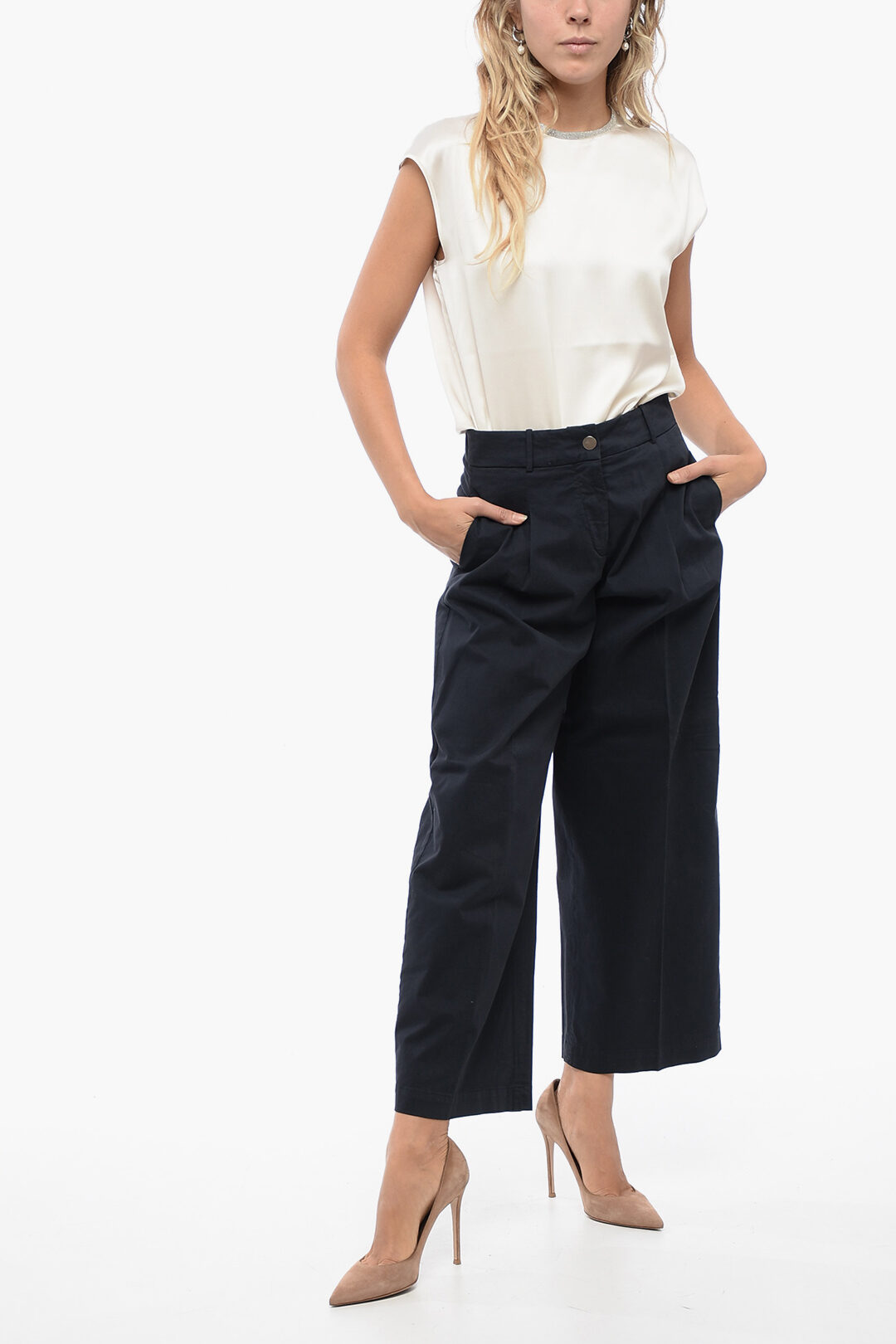 パンツ FABIANA FILIPPI FW25 WIDE PANTS (PAD215F353 D6201269) Fabiana Filippi Wide-Leg Cropped Pants with Half Belt women
