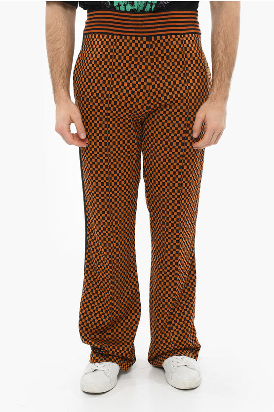 Marni Wide-leg Elasticated Joggers With Checkboard And Striped Pat In Brown