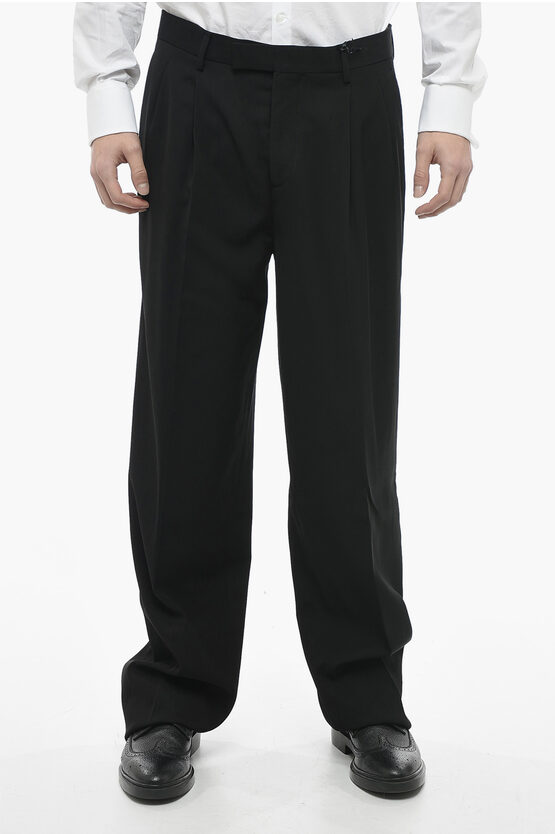 Versace Wide Leg High-waisted Pants With Pleated Detail In Black