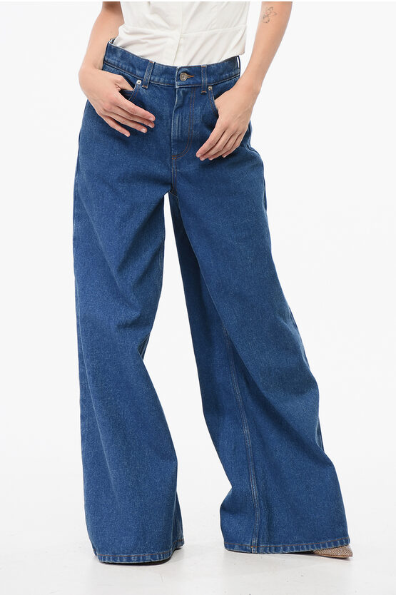 Marni Wide Leg Jeans With Leather Logo