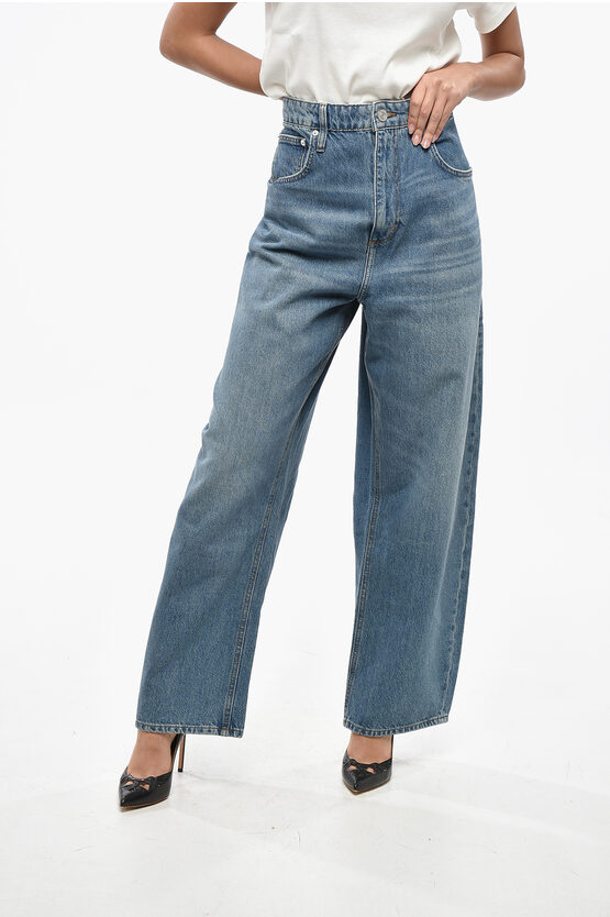 Frame Wide Leg Jeans With Logo Button 24cm In Blue